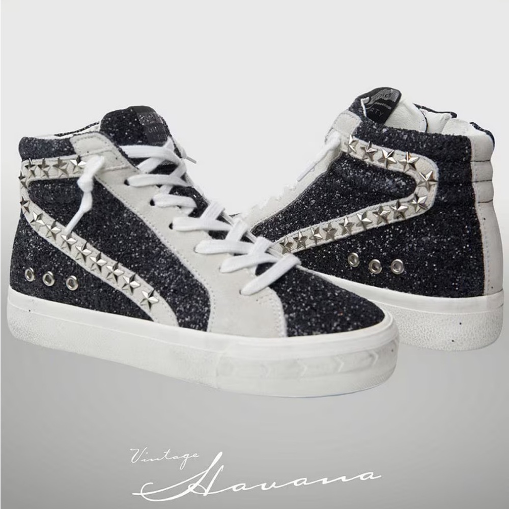 Vintage Havana dormy glitter star studded high top platform sneaker